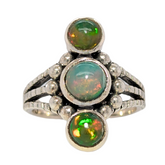 Sterling Silver Eithiopian Three Opal Ring